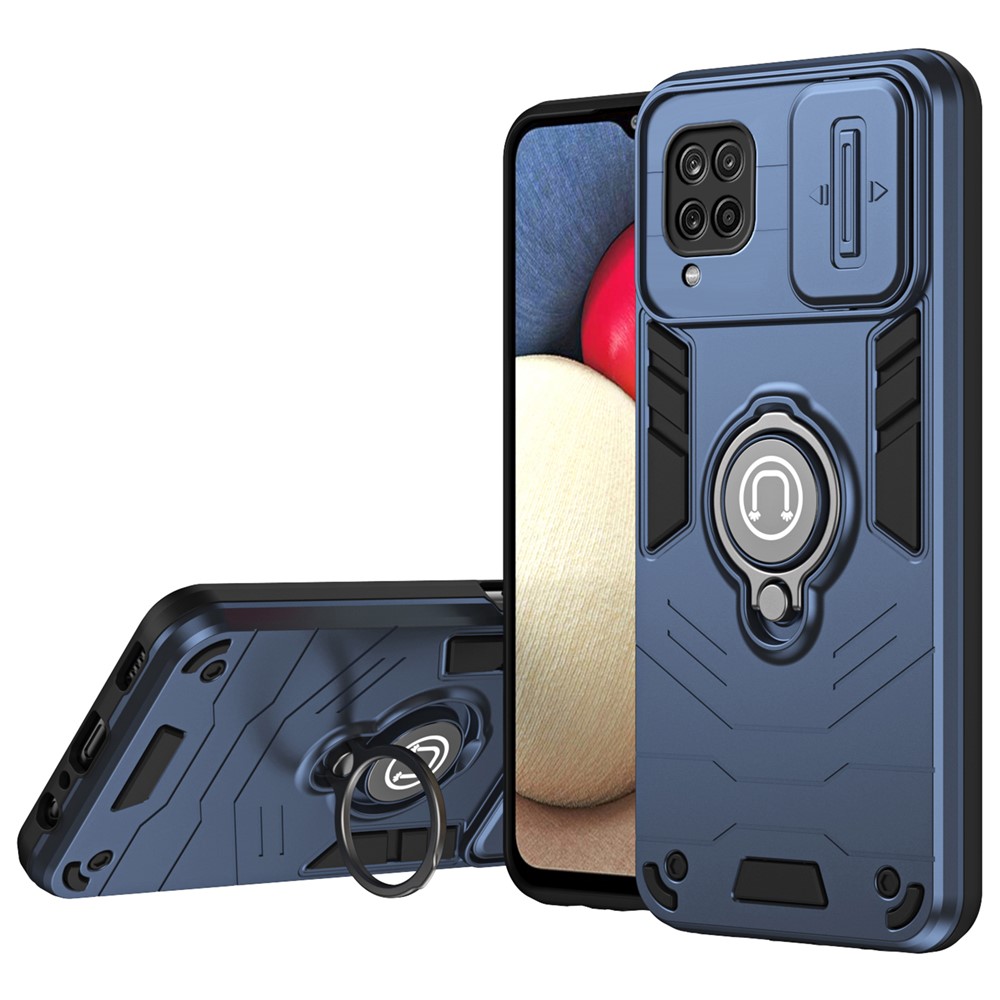 For Samsung Galaxy A12 Case Slide Camshield Kickstand PC+TPU Phone Cover - Blue