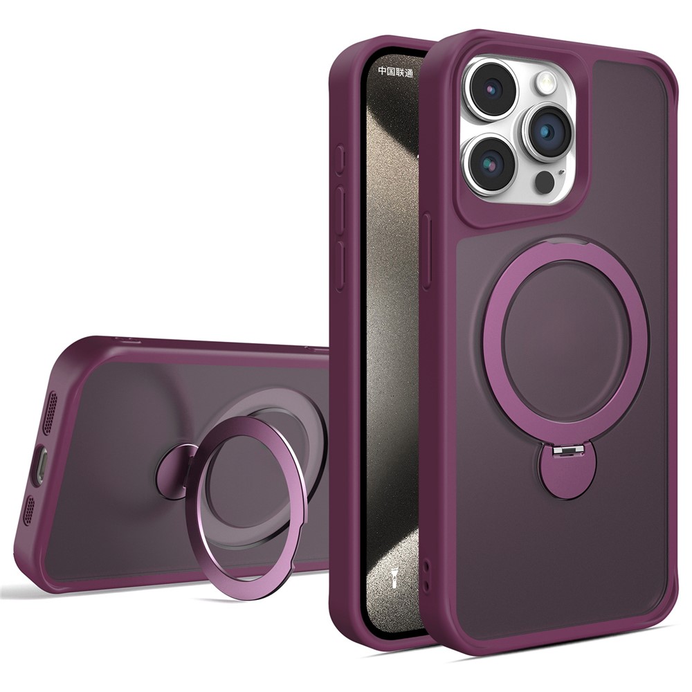 For iPhone 13 Pro Magnetic Phone Case PC+TPU Ring Kickstand Cell Phone Cover - Wine Red