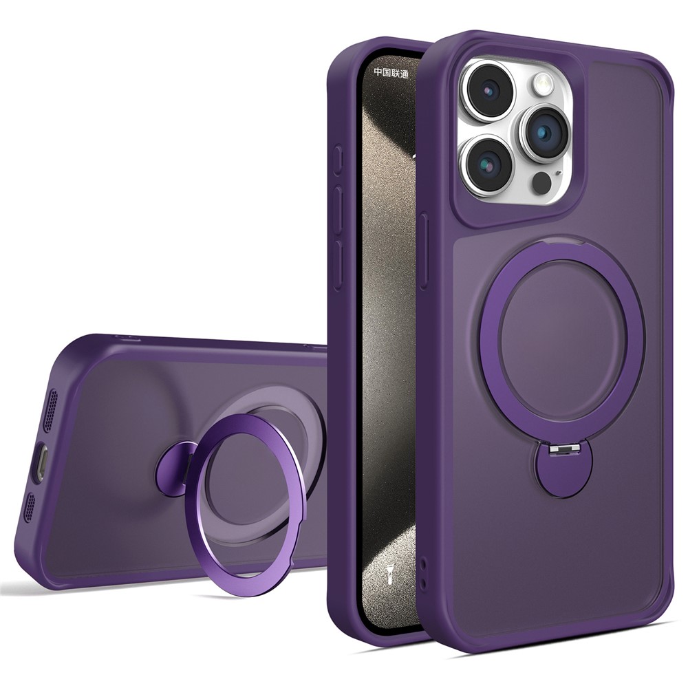 For iPhone 13 Pro Magnetic Phone Case PC+TPU Ring Kickstand Cell Phone Cover - Dark Purple