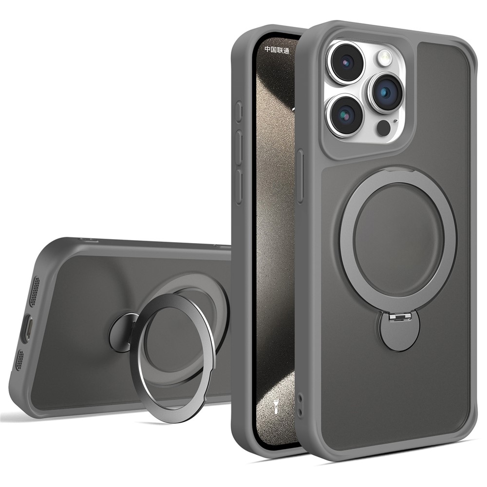 For iPhone 13 Pro Max Case Ring Kickstand PC+TPU Phone Cover Compatible with MagSafe - Titanium Grey
