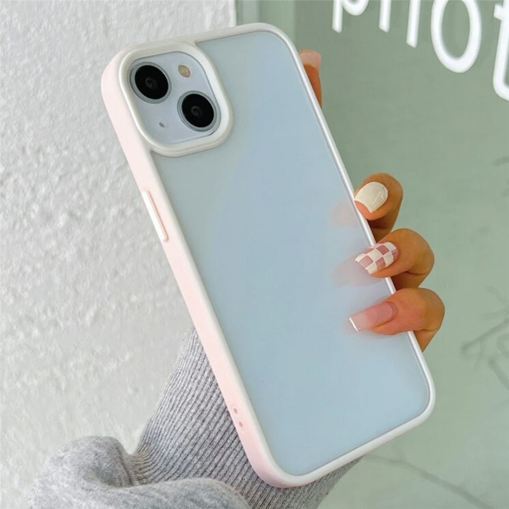 For iPhone 15 Plus Colored Edge Phone Case TPU+Acrylic Cell Phone Cover - Pink