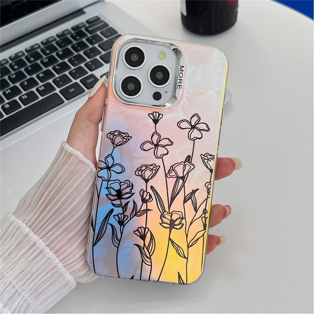 For iPhone 13 Pro Case Flower Pattern Laser Texture Electroplated Anti-scratch Phone Cover - AH3