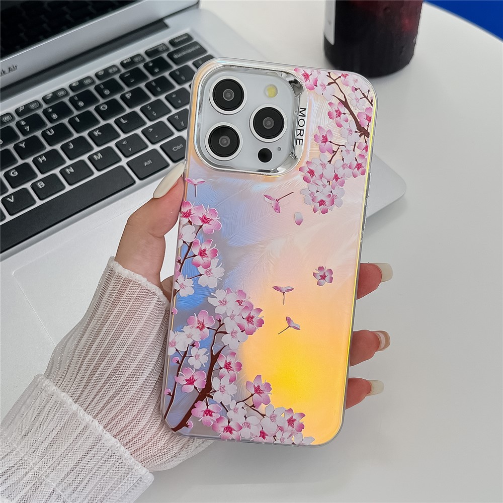For iPhone 13 Pro Case Flower Pattern Laser Texture Electroplated Anti-scratch Phone Cover - AH4
