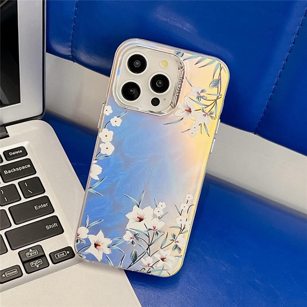 For iPhone 13 Pro Case Flower Pattern Laser Texture Electroplated Anti-scratch Phone Cover - AH16