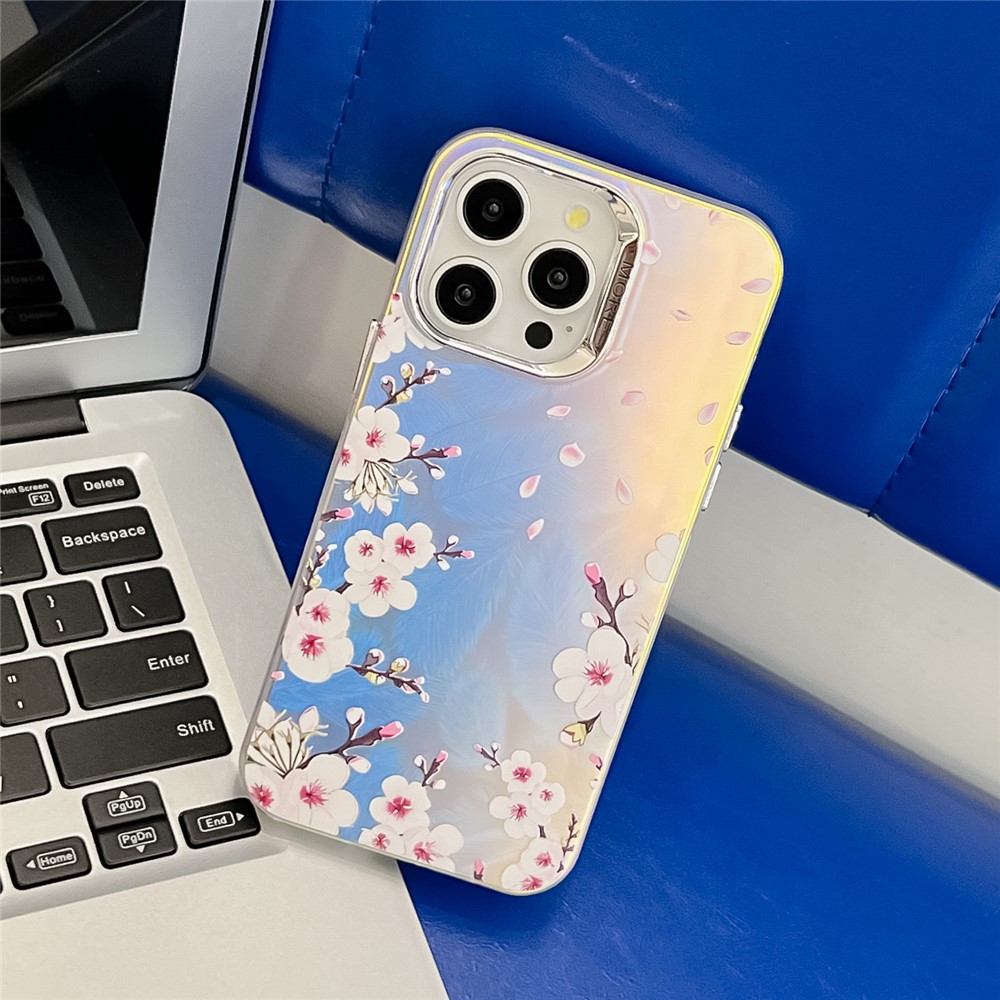 For iPhone 13 Pro Case Flower Pattern Laser Texture Electroplated Anti-scratch Phone Cover - AH18