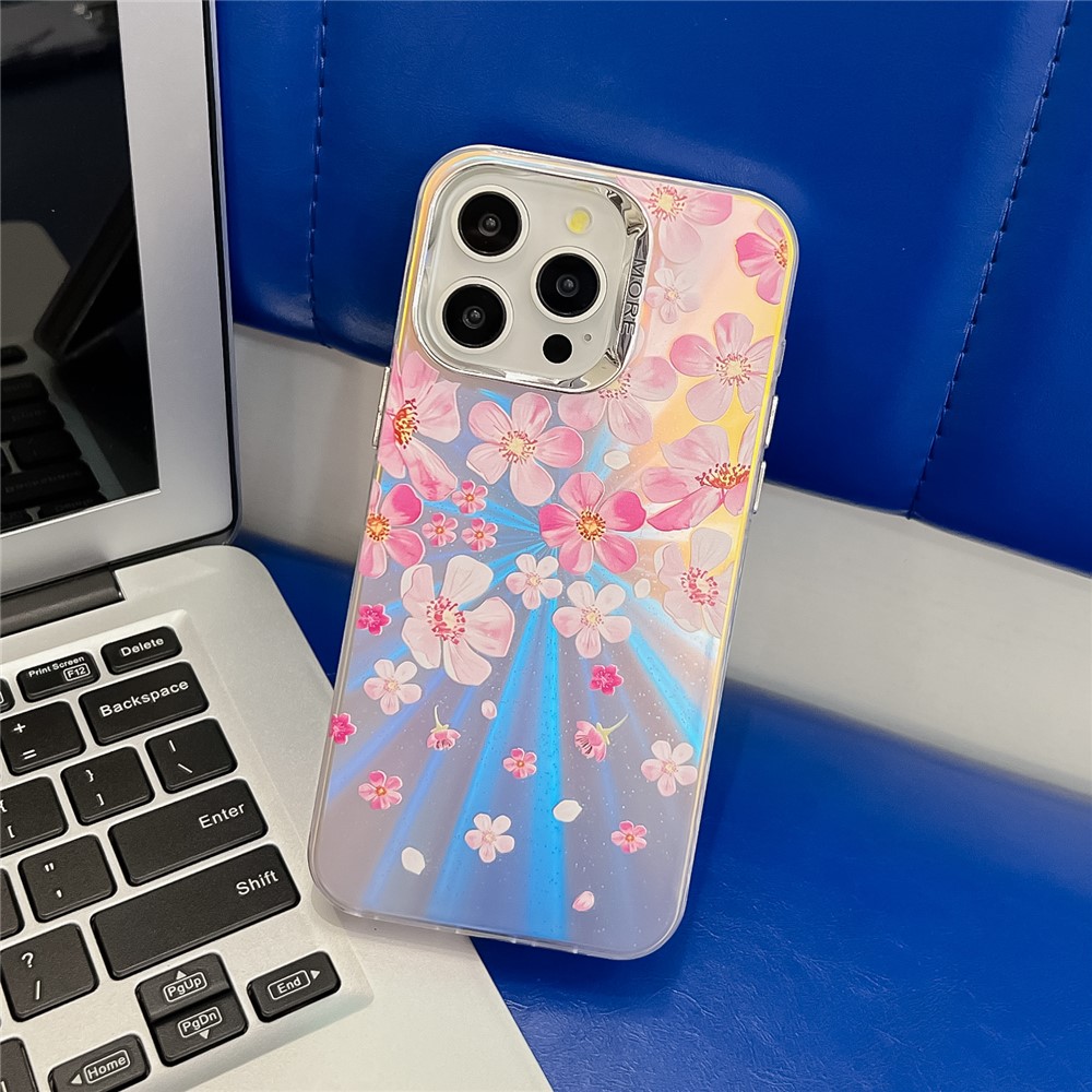 For iPhone 13 Pro Max Case Flower Pattern Electroplated Shockproof Phone Back Cover - AH13