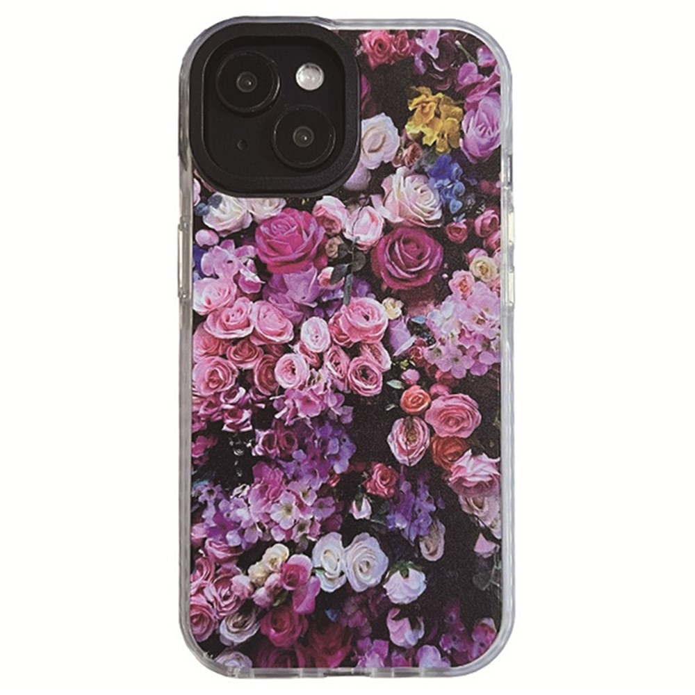 For iPhone 14 Cell Phone Case Colorful Pattern Shockproof Hard Acrylic Cover - Rose Garden