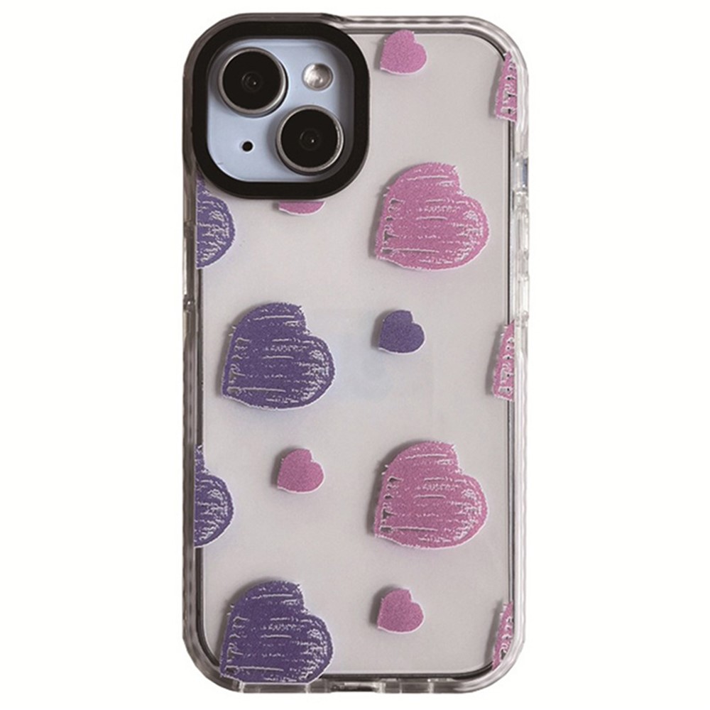 For iPhone 14 Cell Phone Case Colorful Pattern Shockproof Hard Acrylic Cover - Heart