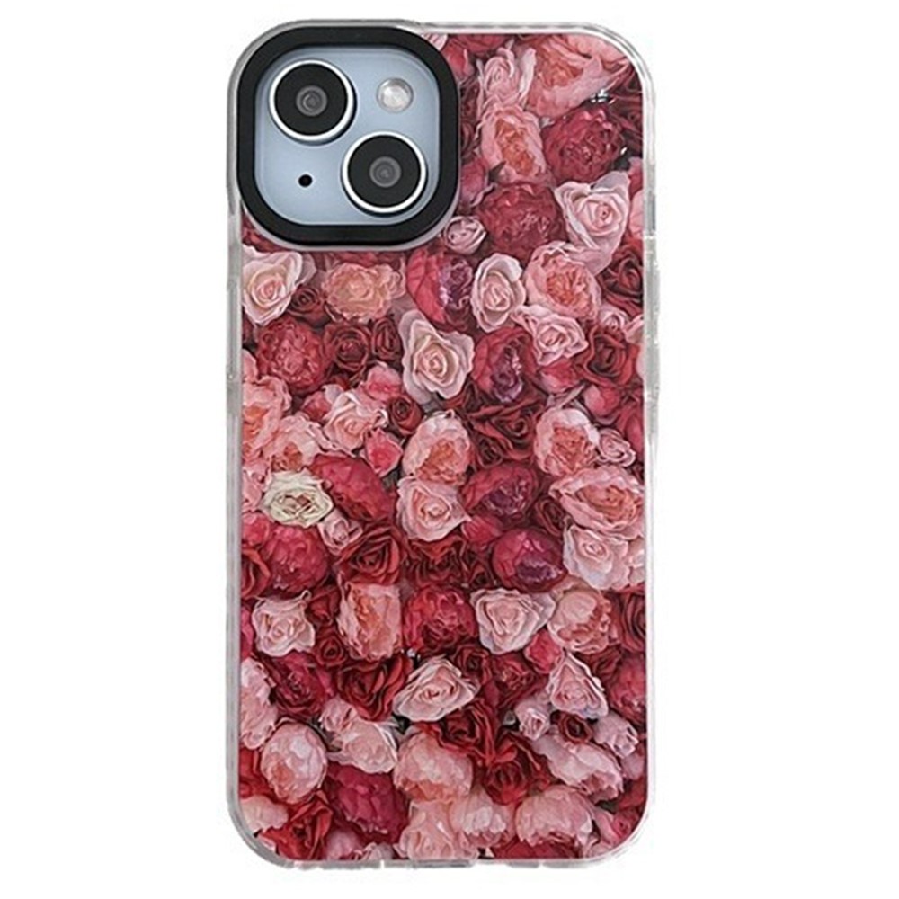 For iPhone 14 Cell Phone Case Colorful Pattern Shockproof Hard Acrylic Cover - Romantic Rose