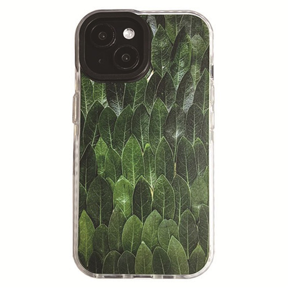 For iPhone 14 Cell Phone Case Colorful Pattern Shockproof Hard Acrylic Cover - Green Leaves