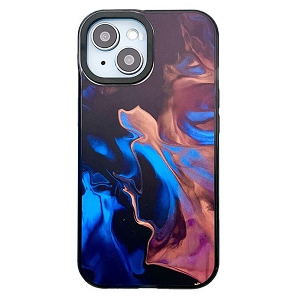 For iPhone 15 Plus Shockproof Acrylic Cover Cell Phone Case with Pattern Design - Red and Blue Pigment