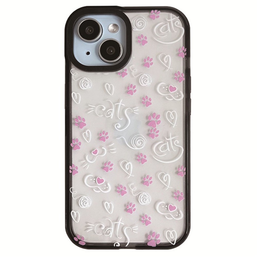 For iPhone 15 Plus Shockproof Acrylic Cover Cell Phone Case with Pattern Design - Cat Paw