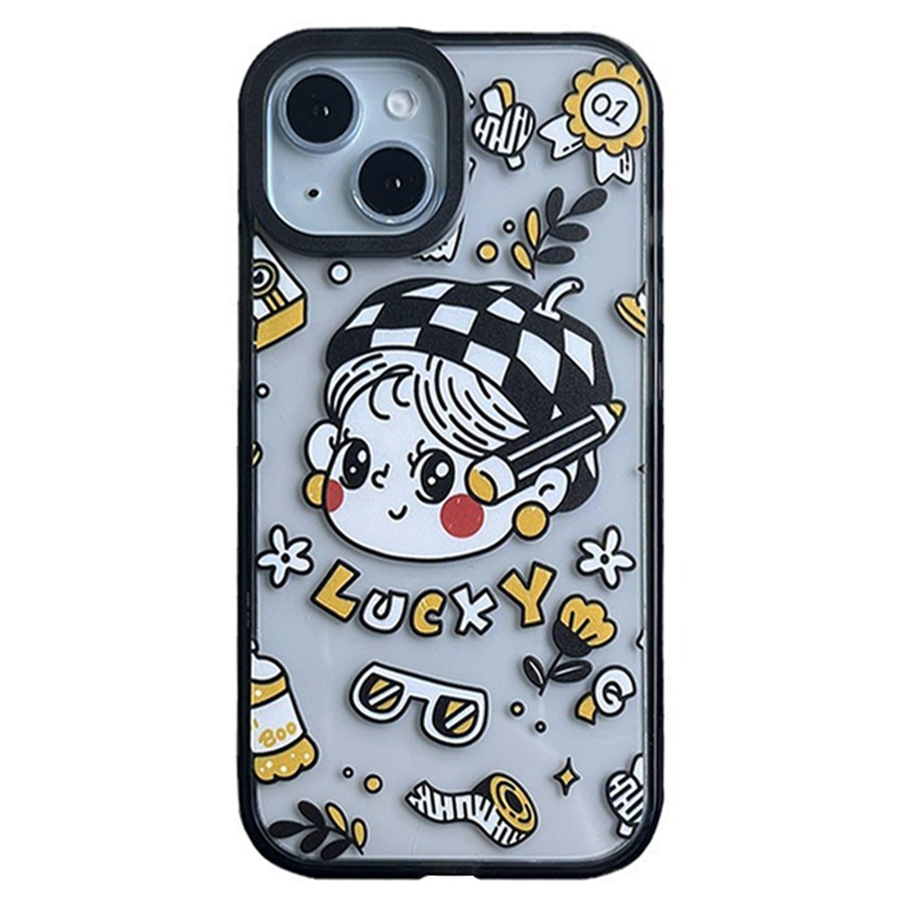 For iPhone 15 Plus Case Lucky Girl Pattern Protective Hard Acrylic Back Cover