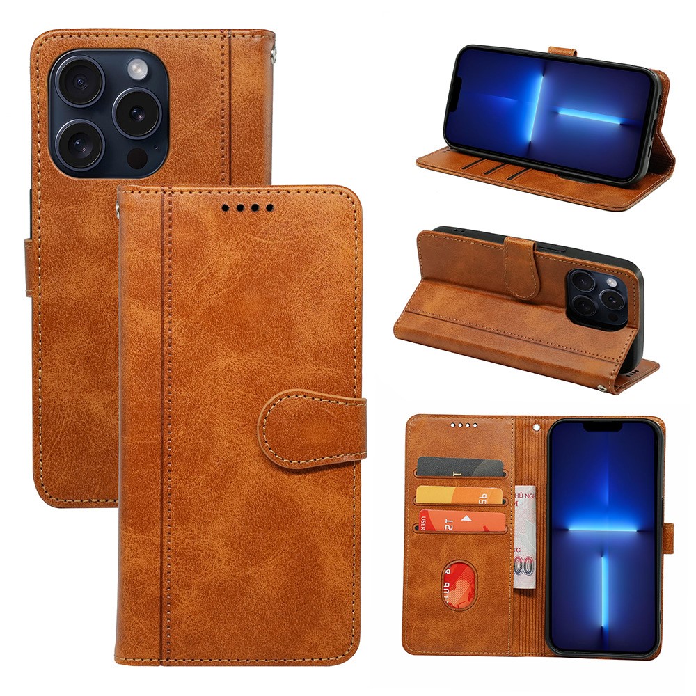 For iPhone 13 Pro Max Case Wallet Leather Phone Cover with Round Magnetic Clasp - Yellow