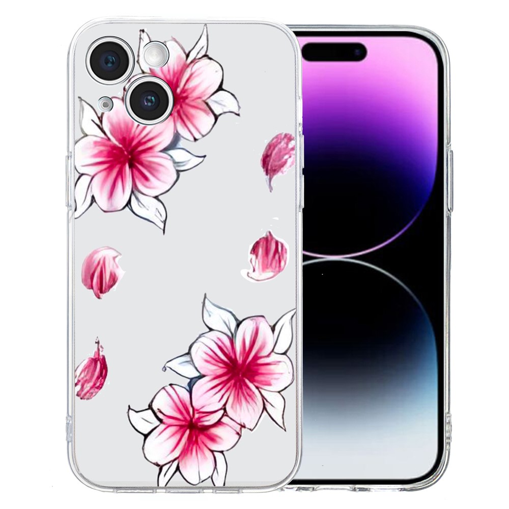For iPhone 15 Plus Slim Case Pattern Printing Soft TPU Phone Cover - Cherry Blossom