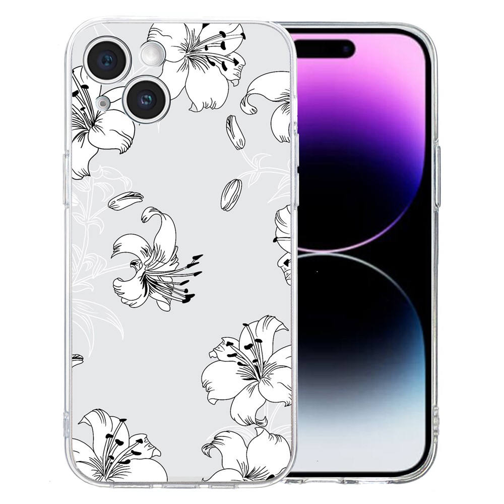 For iPhone 15 Plus Slim Case Pattern Printing Soft TPU Phone Cover - White Flower