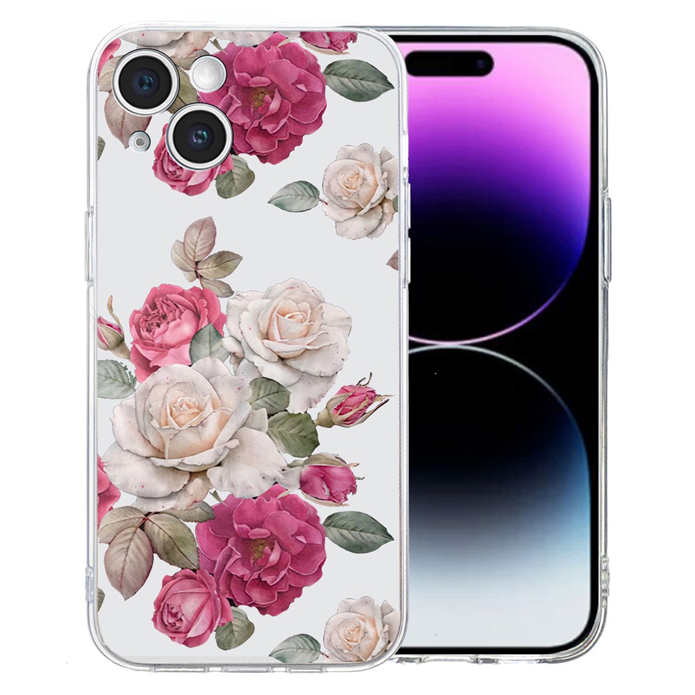 For iPhone 15 Plus Slim Case Pattern Printing Soft TPU Phone Cover - Peony