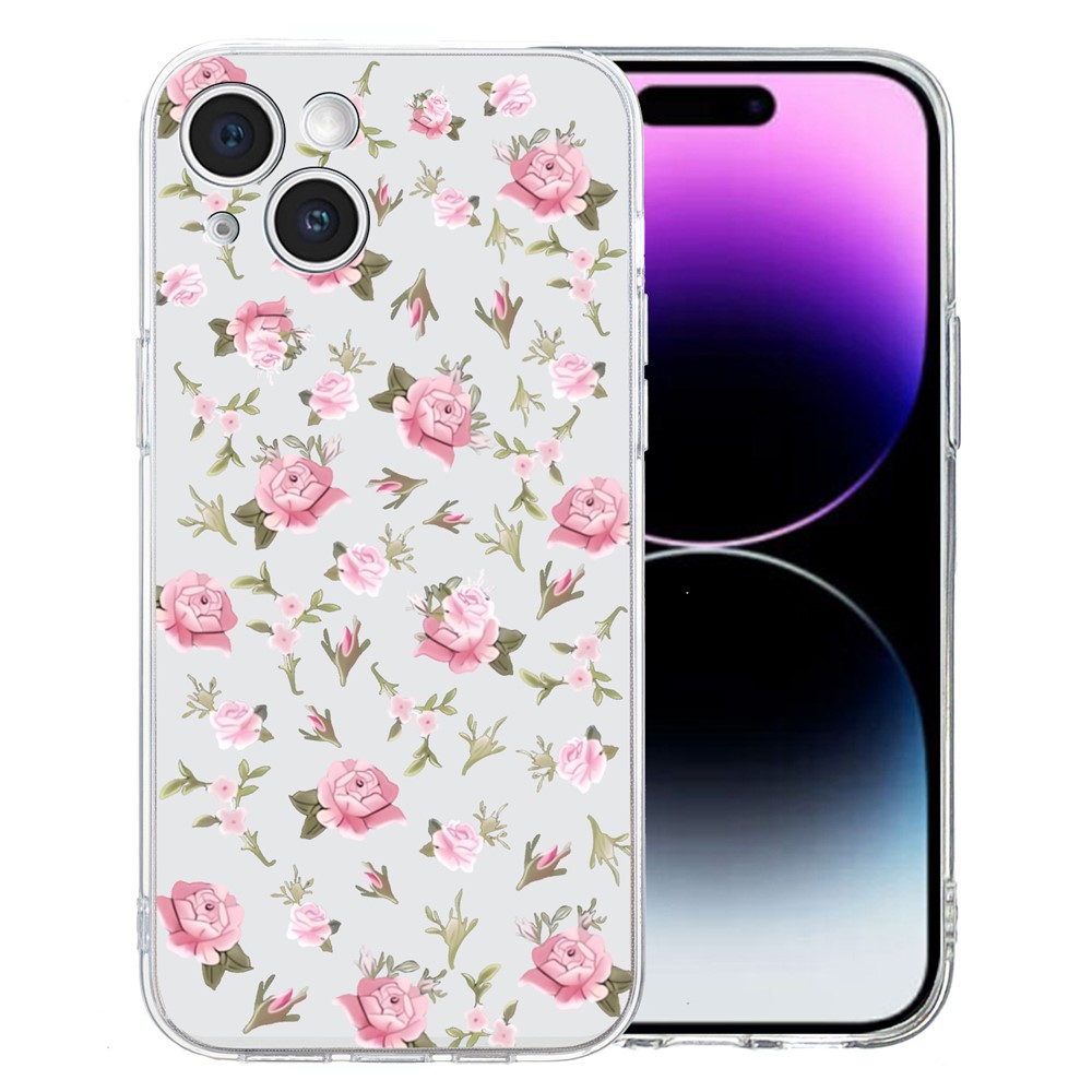 For iPhone 15 Plus Slim Case Pattern Printing Soft TPU Phone Cover - Pink Flower