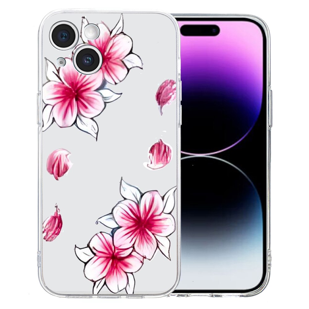 For iPhone 15 Case Soft TPU Slim Phone Cover Pattern Printing - Cherry Blossom