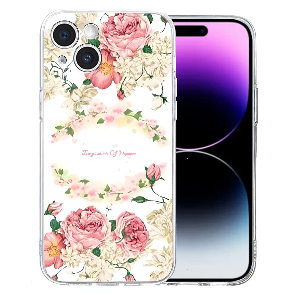 For iPhone 15 Case Soft TPU Slim Phone Cover Pattern Printing - Rose