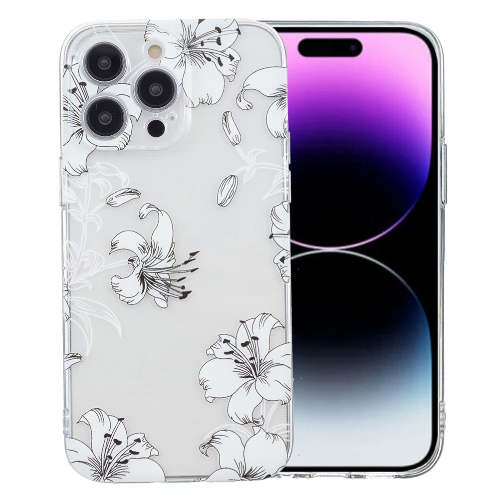 For iPhone 14 Pro Case Pattern Printing Anti-scratch TPU Phone Cover - White Flower