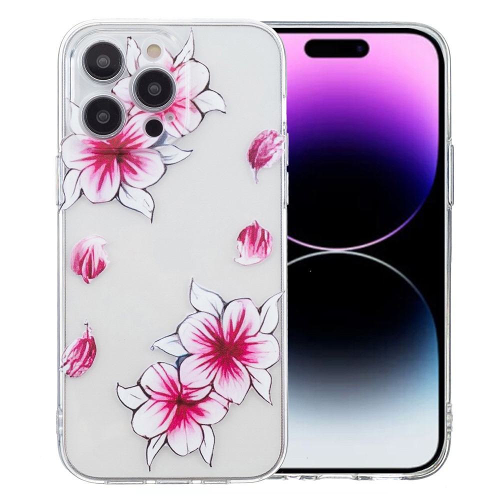 For iPhone 14 Pro Case Pattern Printing Anti-scratch TPU Phone Cover - Cherry Blossom