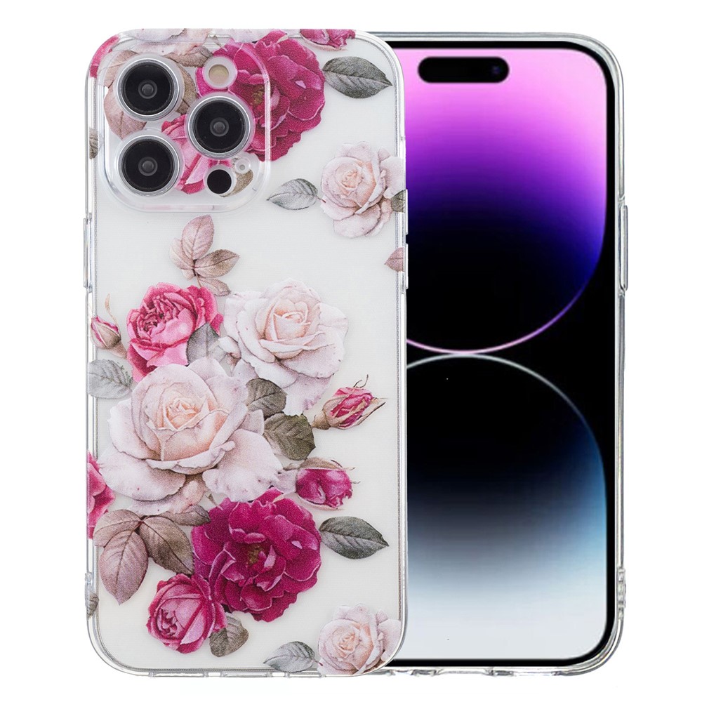For iPhone 14 Pro Case Pattern Printing Anti-scratch TPU Phone Cover - Peony