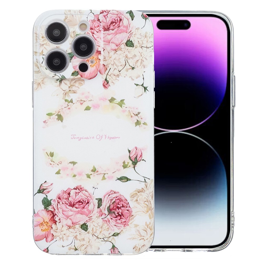 For iPhone 14 Pro Case Pattern Printing Anti-scratch TPU Phone Cover - Rose