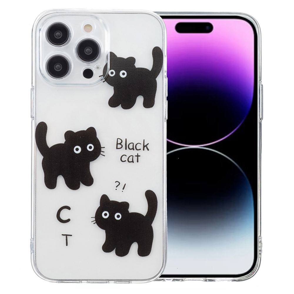 For iPhone 14 Pro Case Pattern Printing Anti-scratch TPU Phone Cover - Black Cat