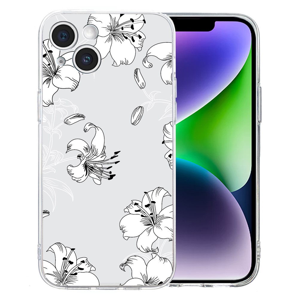For iPhone 14 Plus TPU Phone Case Pattern Printing Back Cover Scratch Protection - White Flower