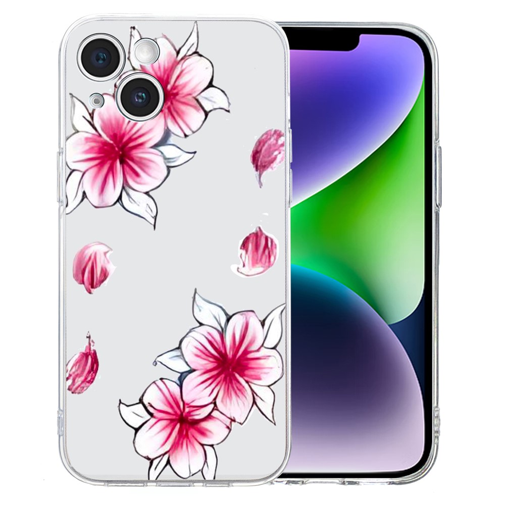 For iPhone 14 Plus TPU Phone Case Pattern Printing Back Cover Scratch Protection - Cherry Blossom