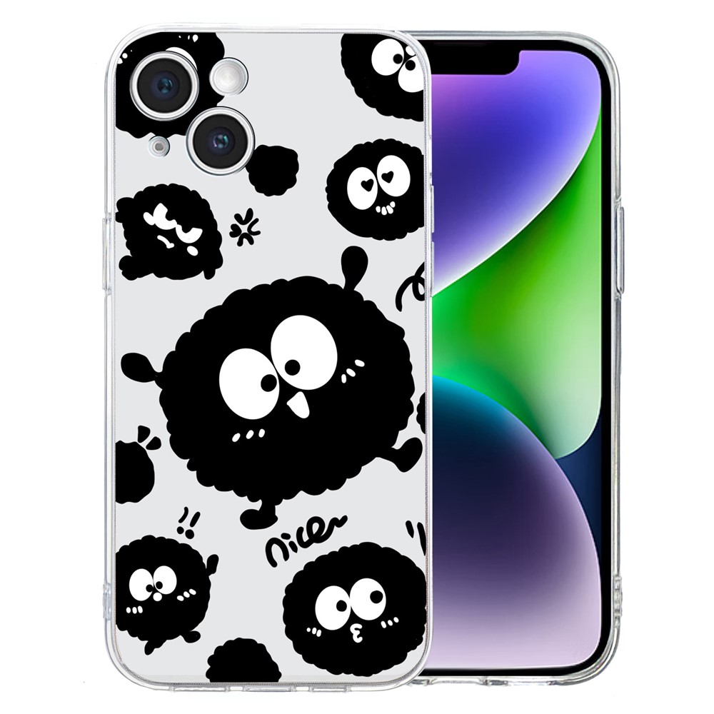 For iPhone 14 Plus TPU Phone Case Pattern Printing Back Cover Scratch Protection - Black Briquette