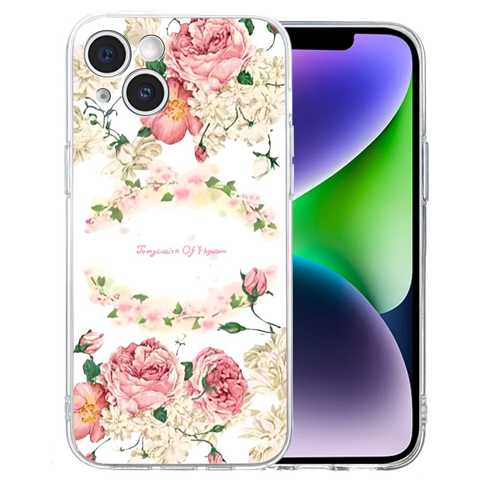 For iPhone 14 Plus TPU Phone Case Pattern Printing Back Cover Scratch Protection - Rose