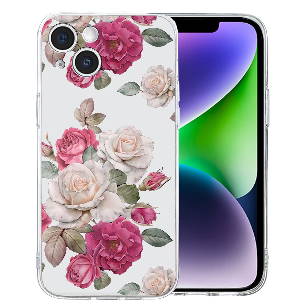 For iPhone 14 Plus TPU Phone Case Pattern Printing Back Cover Scratch Protection - Peony