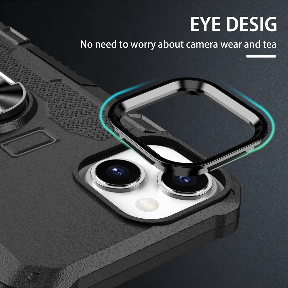 For iPhone 13 6.1 inch Anti-fall Phone Case Kickstand PC + TPU Hybrid Phone Back Cover with Ring Holder Built-in Metal Sheet - Black-6