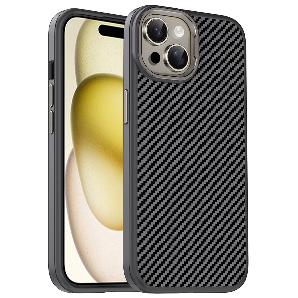 IPAKY For iPhone 15 Case Carbon Fiber Texture Anti-Drop TPU Phone Cover - Grey