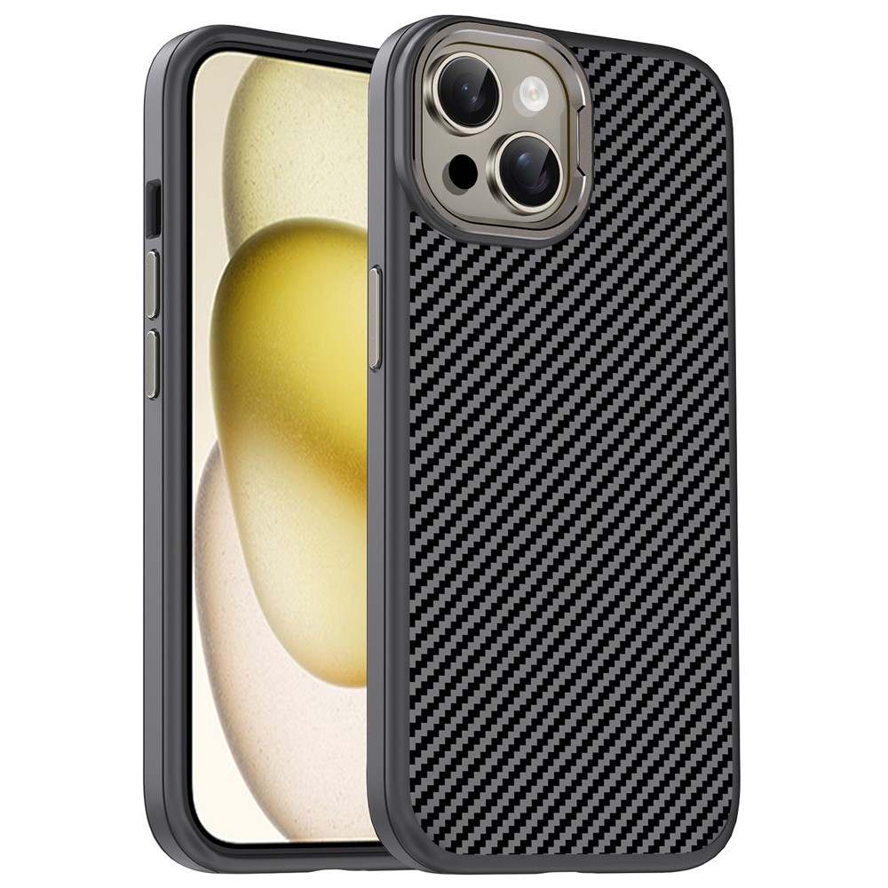 IPAKY For iPhone 14 Plus TPU Back Case Carbon Fiber Texture Slim Phone Cover - Grey