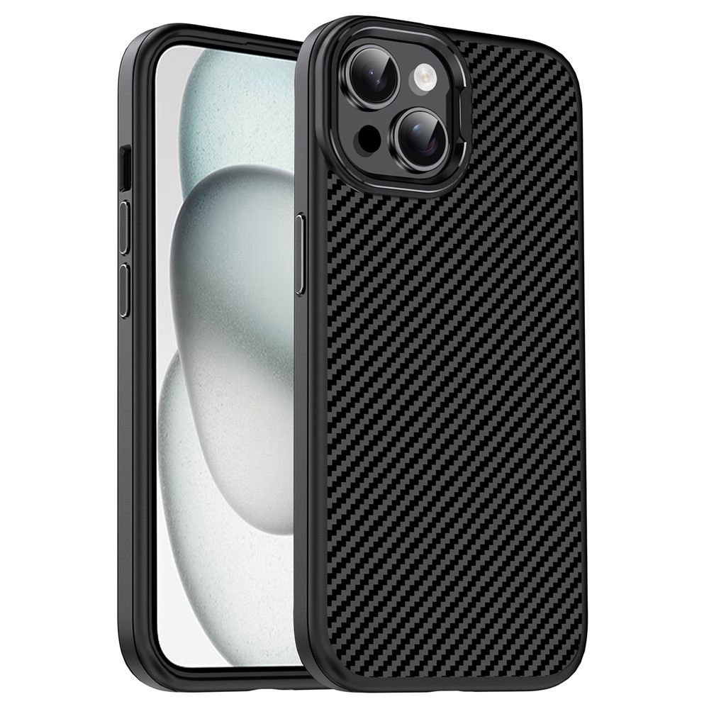 IPAKY For iPhone 14 Slim Case Carbon Fiber Texture TPU Phone Cover - Black