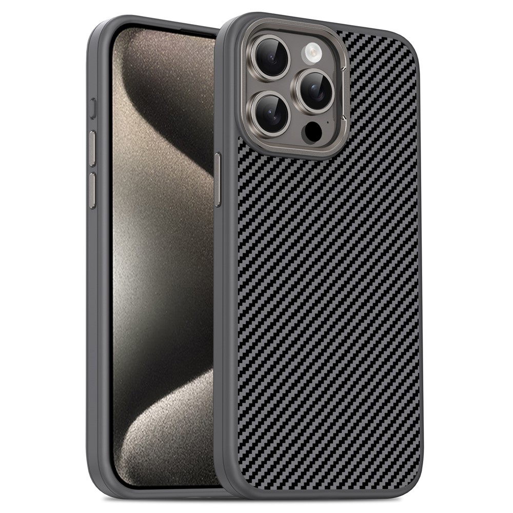 IPAKY For iPhone 13 Pro Max Case Carbon Fiber Texture Shockproof TPU Phone Cover - Grey