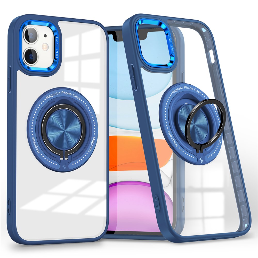 For iPhone 12  /  12 Pro Magnetic Phone Case Kickstand TPU Frame Clear PC Back Cover - Blue