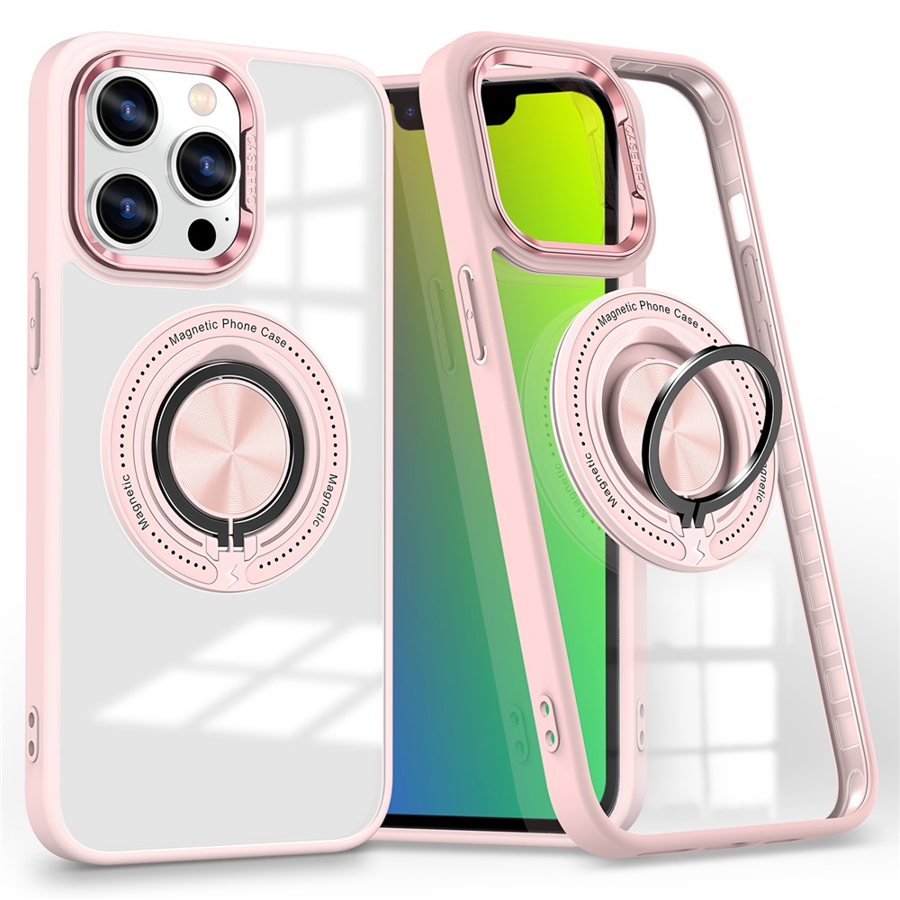 For iPhone 13 Pro Case Compatible with MagSafe Kickstand PC+TPU Hybrid Phone Cover - Pink