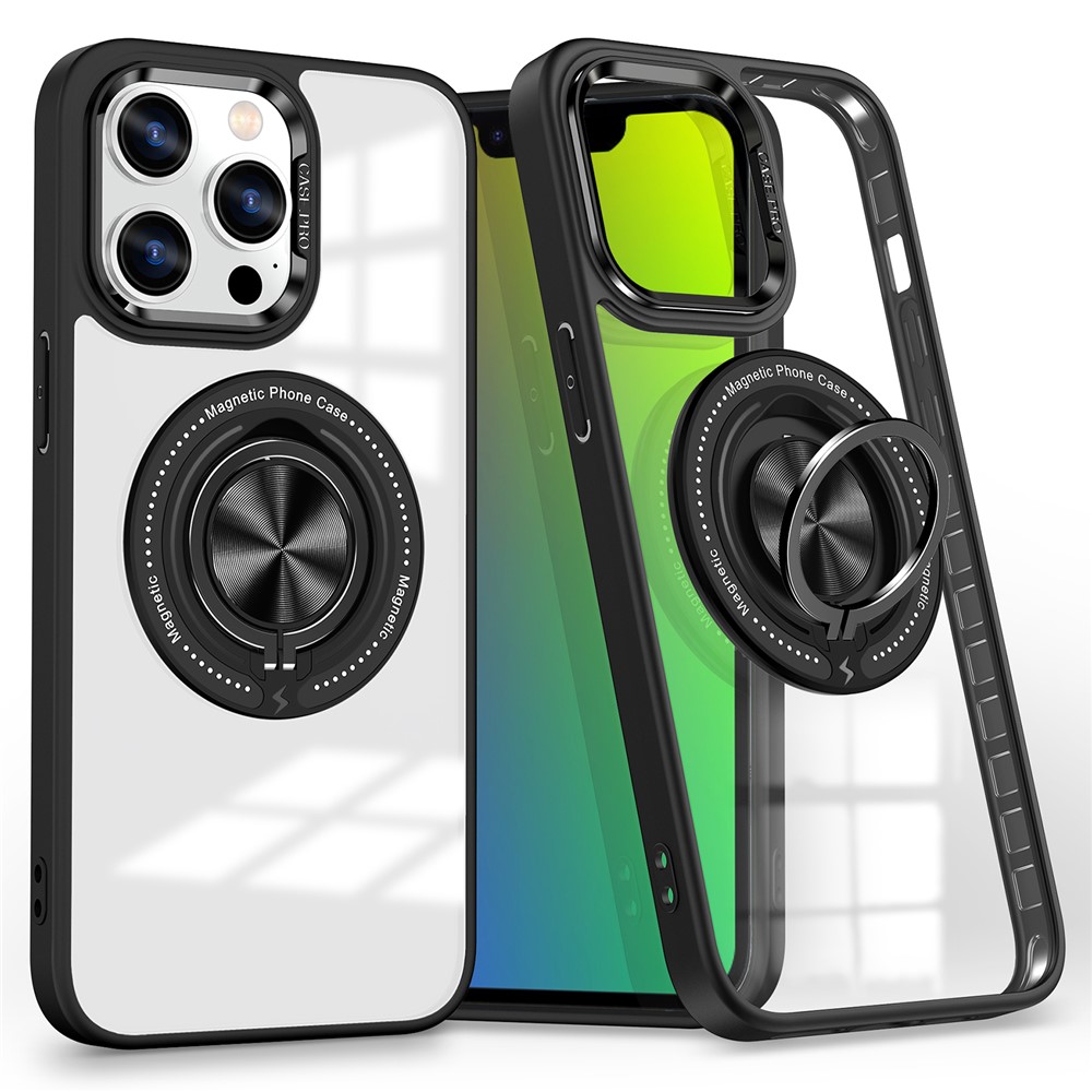 For iPhone 13 Pro Case Compatible with MagSafe Kickstand PC+TPU Hybrid Phone Cover - Black