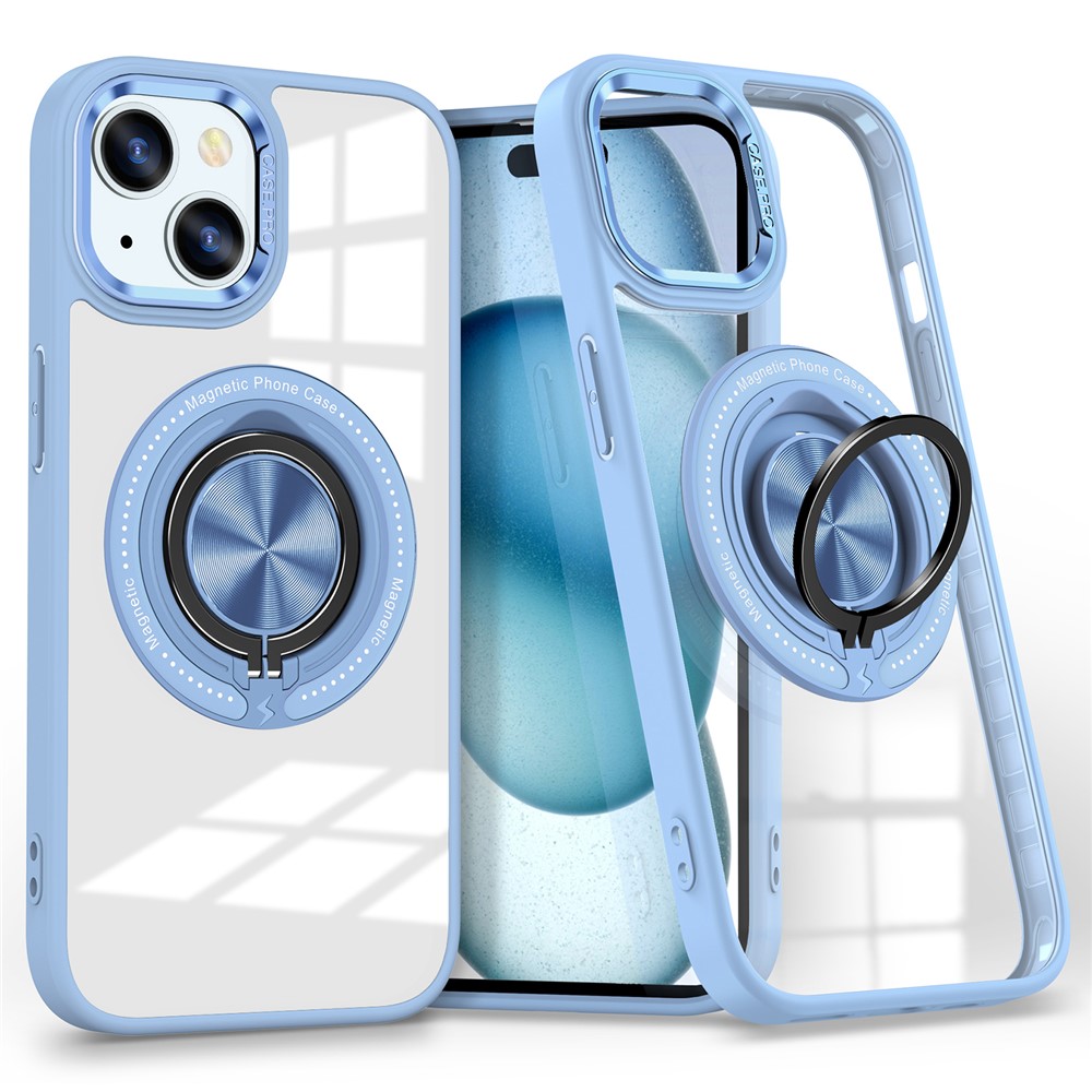 For iPhone 14 Plus Case Magnetic Kickstand TPU Frame Hard PC Clear Phone Cover - Baby Blue