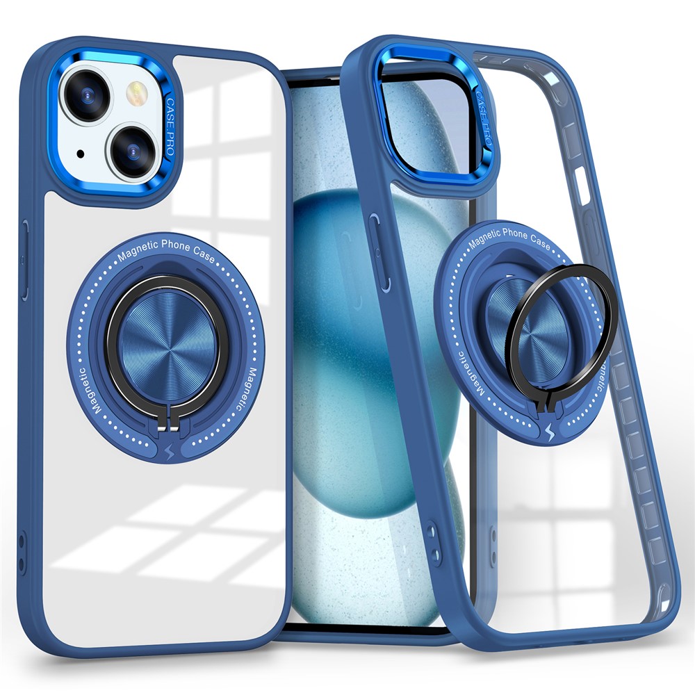 For iPhone 13  /  14 Case Compatible with MagSafe PC+TPU Kickstand Clear Phone Cover - Blue