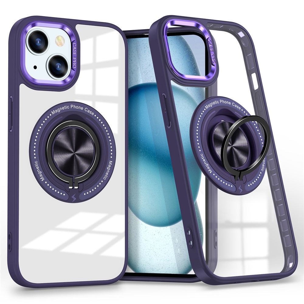 For iPhone 13  /  14 Case Compatible with MagSafe PC+TPU Kickstand Clear Phone Cover - Dark Purple