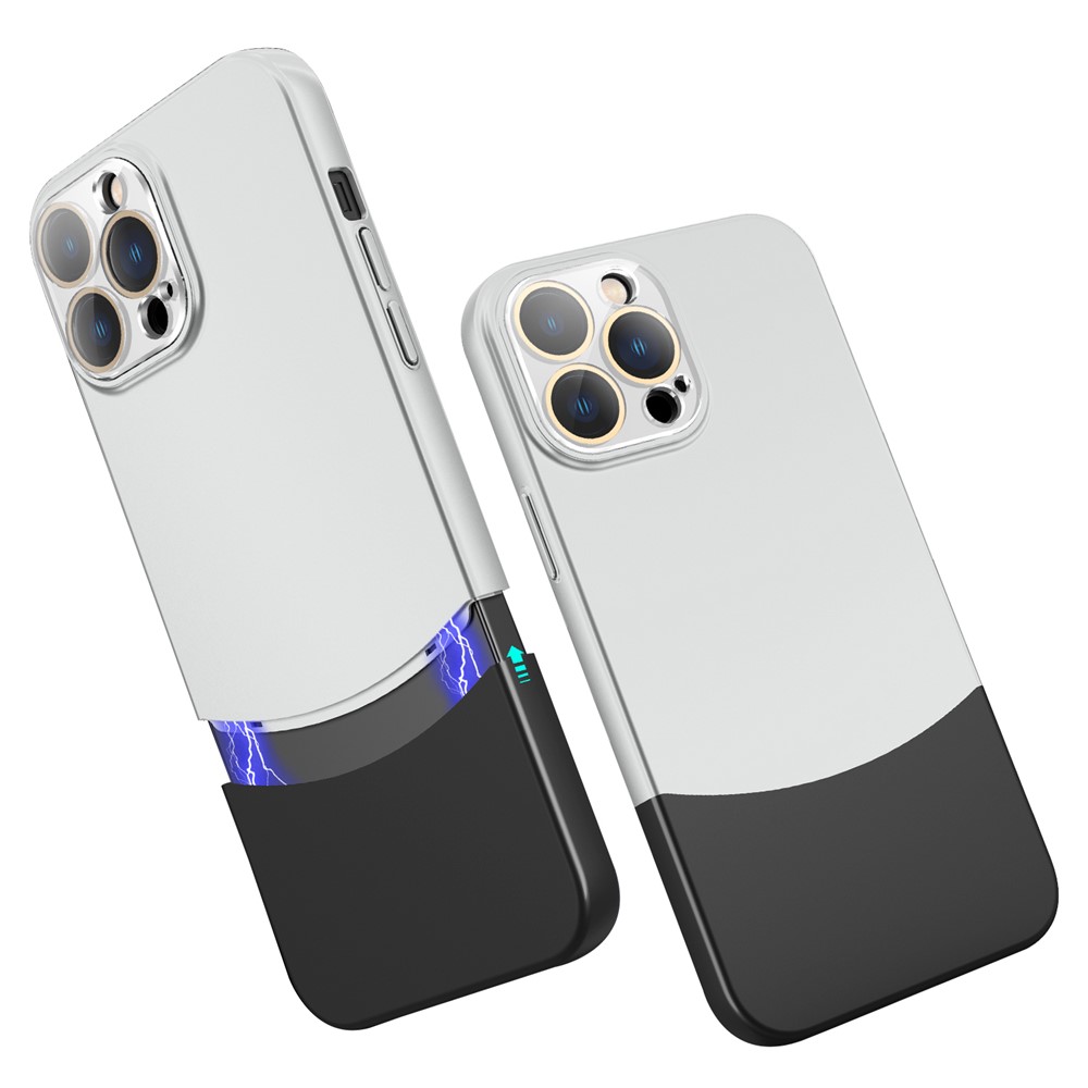 For iPhone 13 Pro Max Phone Case Splicing Colors Detachable 2-In-1 PC Phone Cover with Glass Lens Film - Silver