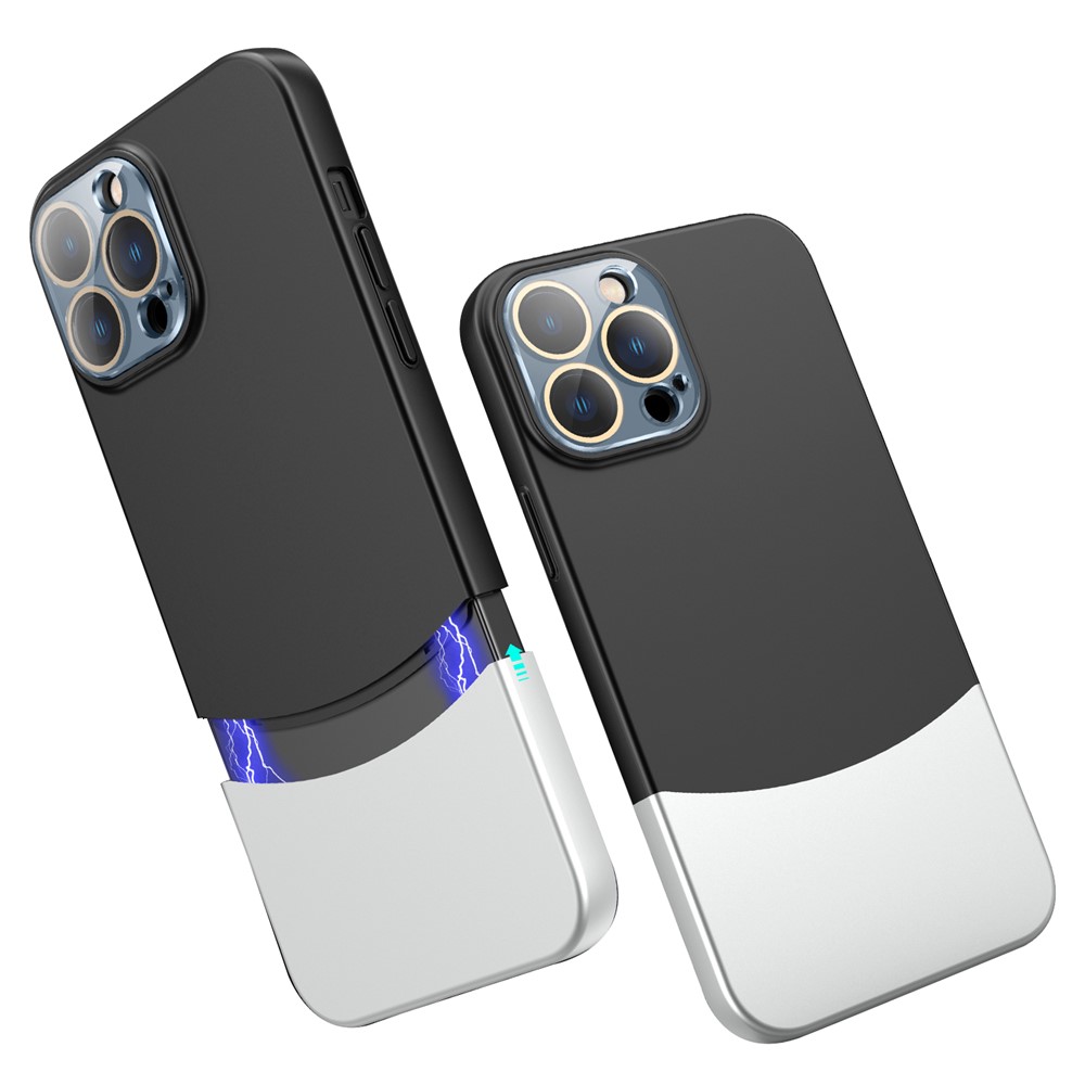 For iPhone 14 Pro Phone Case Splicing Colors Detachable 2-In-1 PC Phone Cover with Glass Lens Film - Black