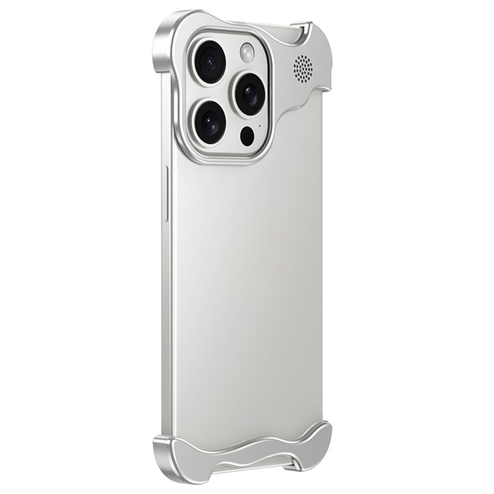 For iPhone 13 Pro Frameless Case Metal Bumper Aromatherapy Phone Cover Borderless - Silver Grey