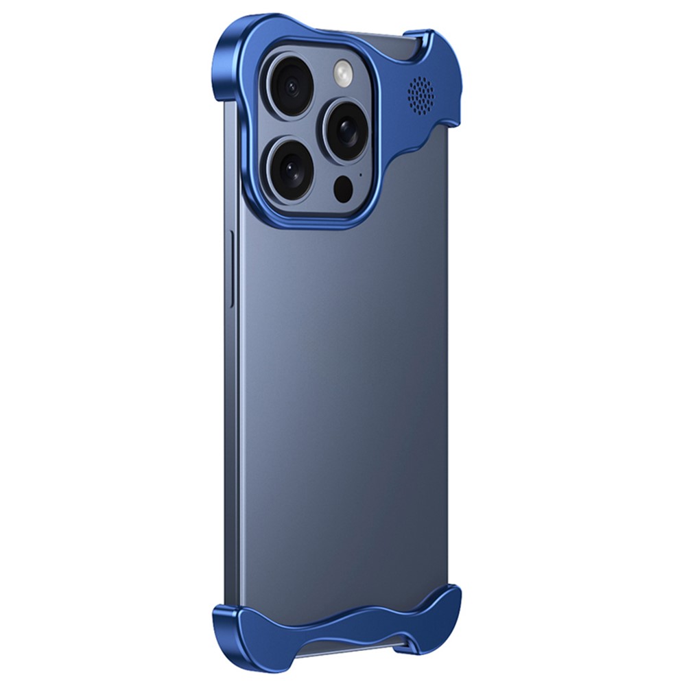 For iPhone 13 Pro Frameless Case Metal Bumper Aromatherapy Phone Cover Borderless - Blue