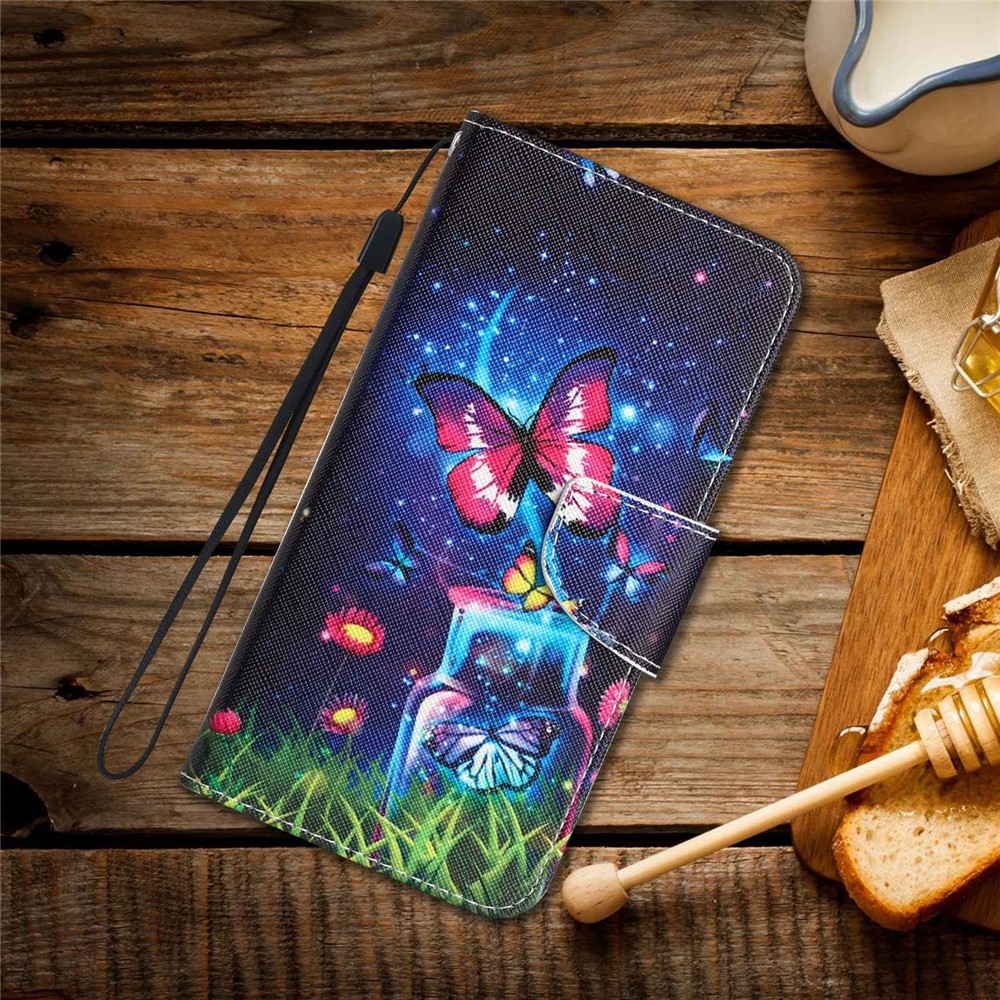 For Xiaomi Redmi Note 11 Pro 4G (MediaTek) / Note 11 Pro 5G (Qualcomm) Cross Texture Pattern Printing Leather Phone Case Stand Wallet Cover - Bottle / Butterfly-6
